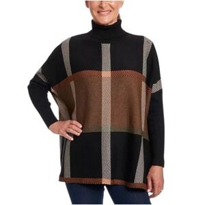Joseph A Oversize Plaid Turtleneck Sweater in Choco Plaid Sz L